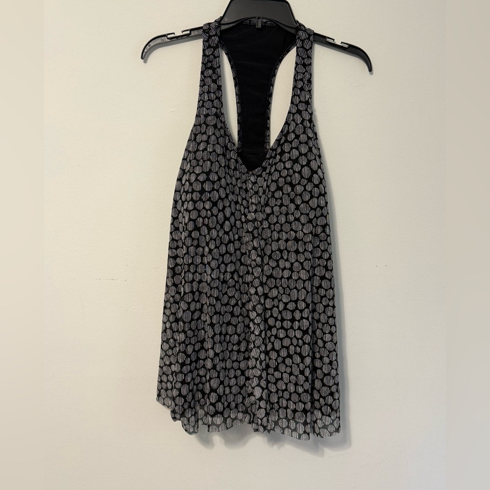 Aqua Green Black and Gray Patterned Swim Tank Top